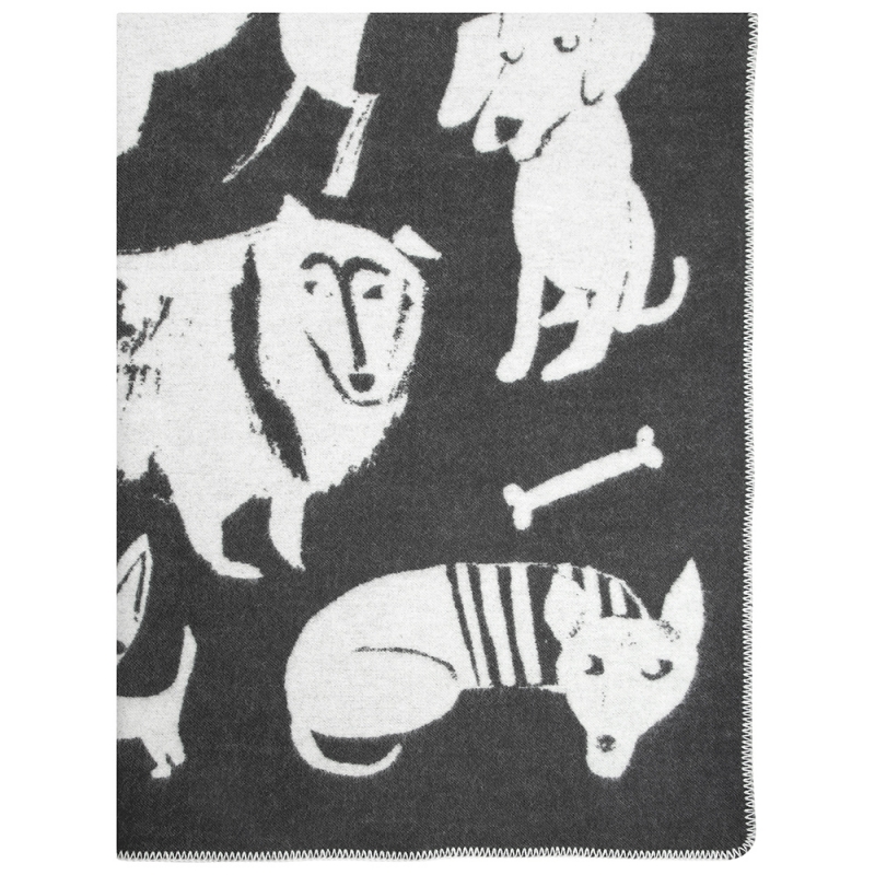 Wool blanket Koirapuisto 130x180, dark grey-white