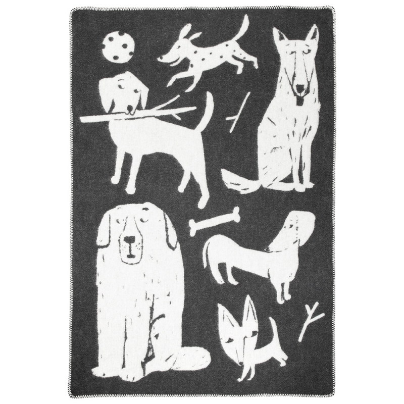 Wool blanket Koirapuisto 90x130, dark grey-white