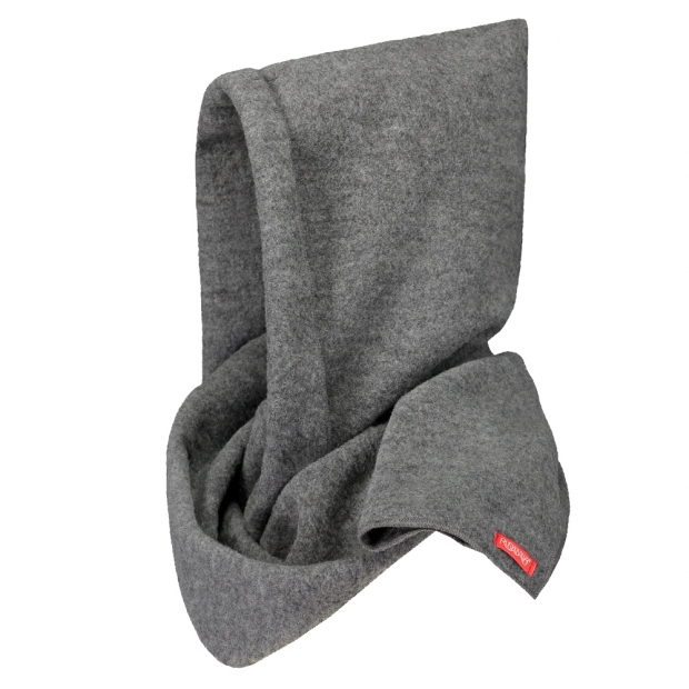 Merino scarf with hood, fleece / grey