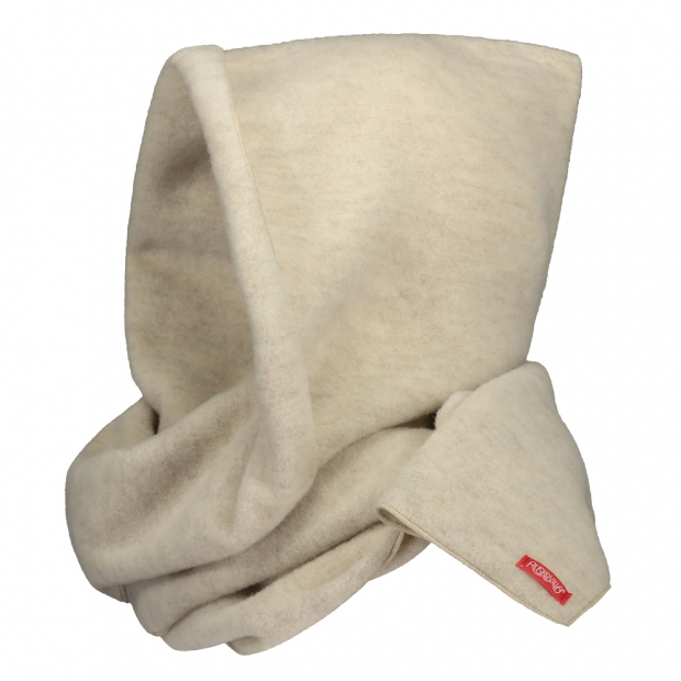 Merino scarf with hood, fleece / béžová dune