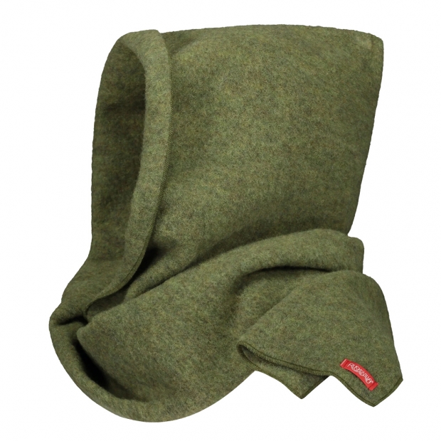 Merino šála s kapucí, fleece / zelená moss