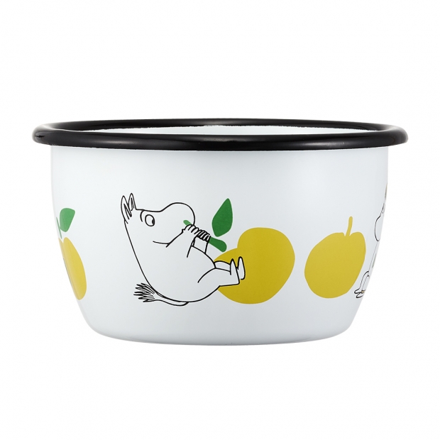 Moomin Joyful Apples bowl 0.3l, enamel / white-yellow
