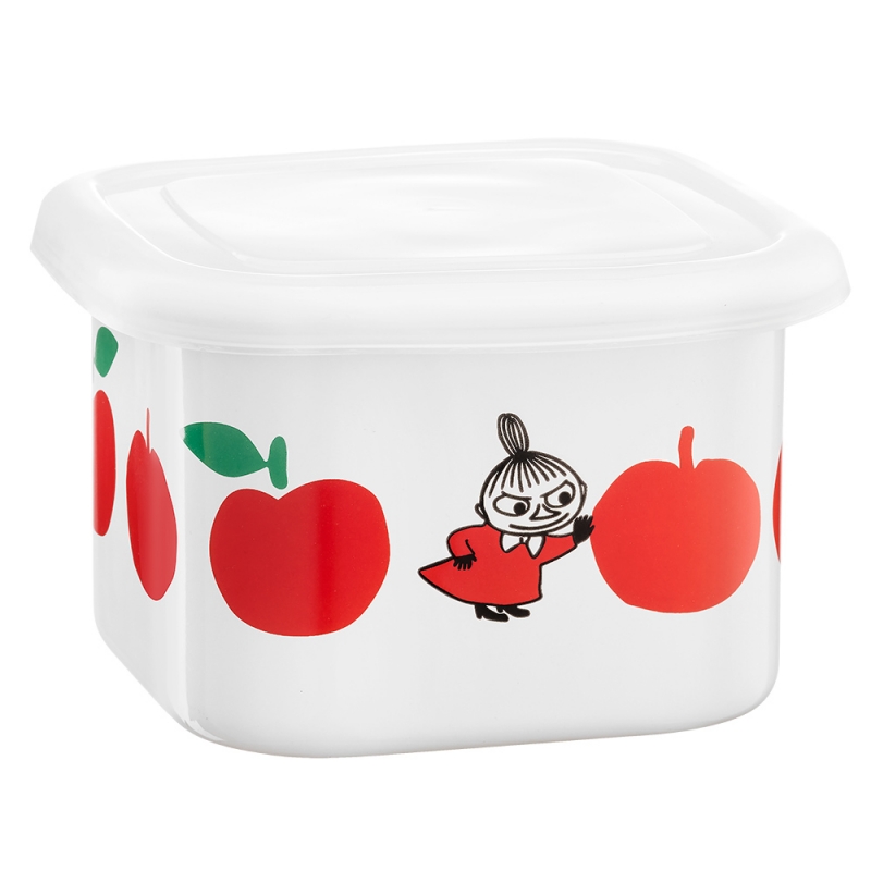 Moomin Joyful Apples jar with lid 0.67l, enamel / white-red