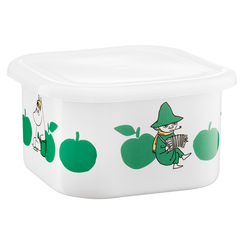 Moomin Joyful Apples jar with lid 1.5l, enamel / white-green