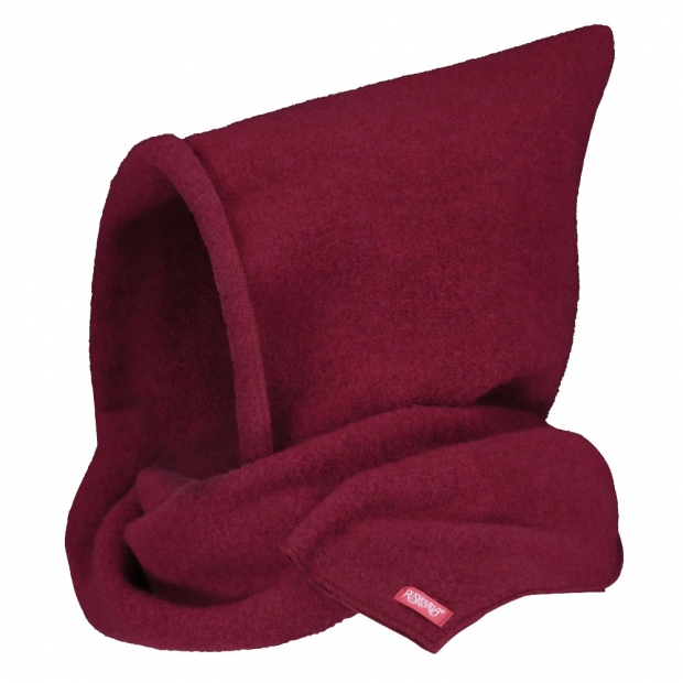 Merino šál s kapucňou, fleece / červená cranberry