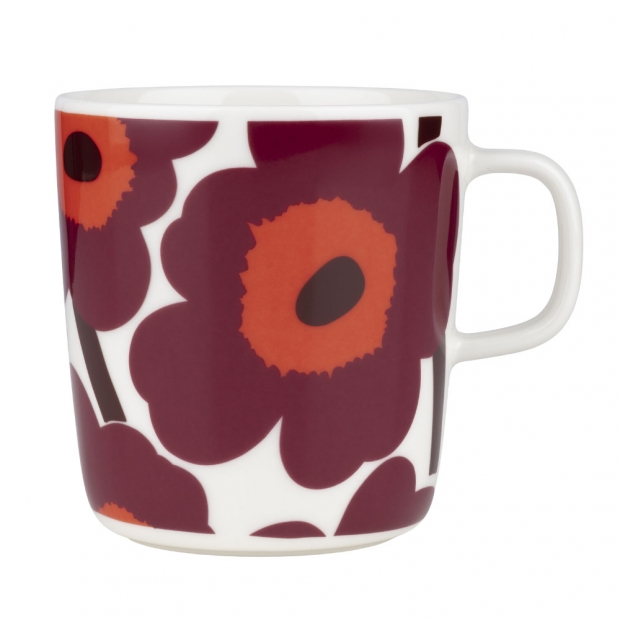 Oiva Unikko mug 0.4l, white-burgundy-red