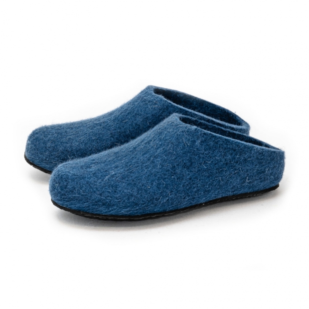 Lahtiset felt slippers with rubber sole / petrol blue