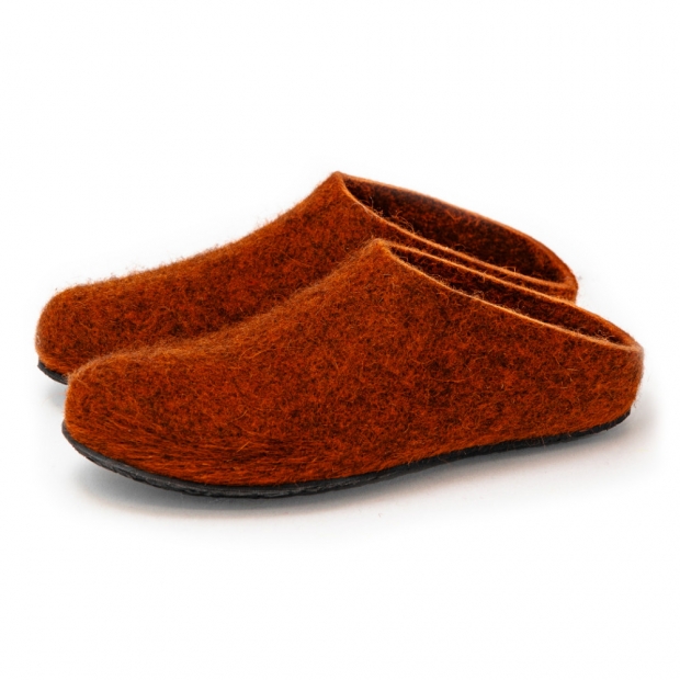 Lahtiset felt slippers with rubber sole / dark orange