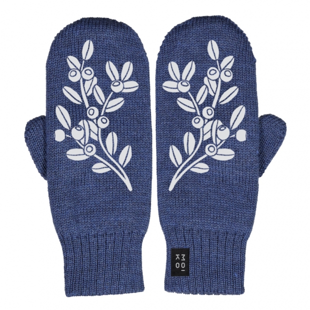 Merino mittens Mustikka, blueberry / reflective