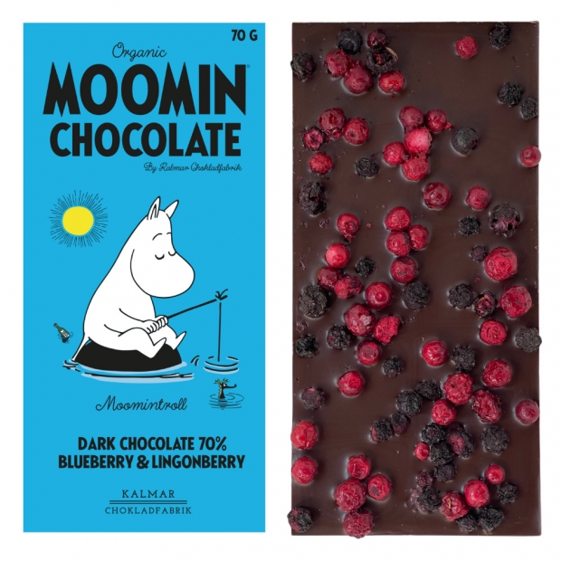 Organic chocolate Moomintroll 70% / cranberries and blueberries