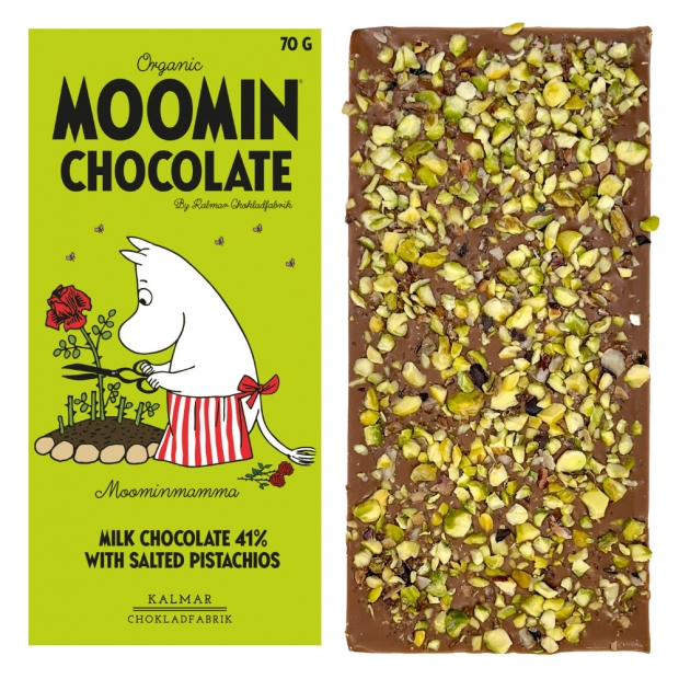 Bio čokoláda Moominmamma 41% / pistácie a morská soľ