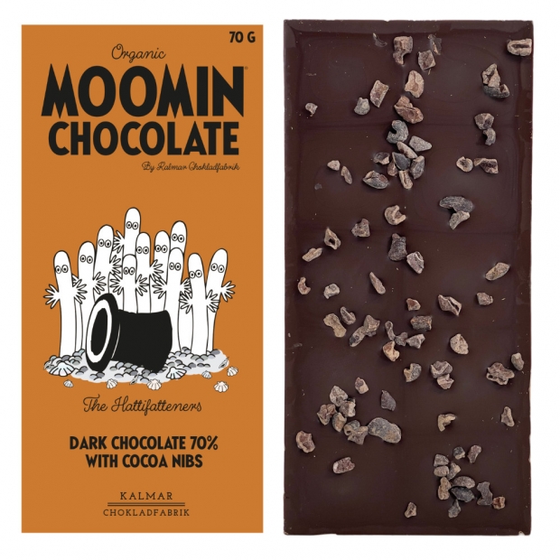 Organic chocolate Hattifatteners 70% / cocoa nibs