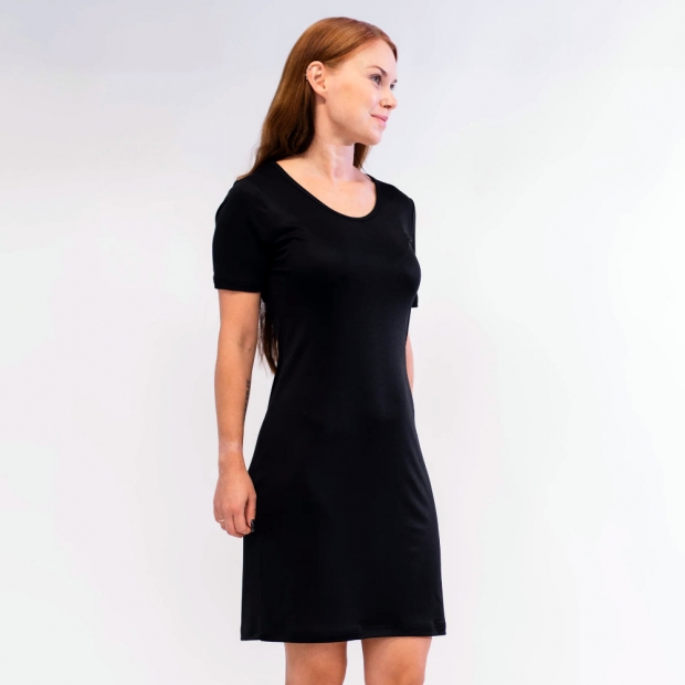 Short-sleeved silk dress, black