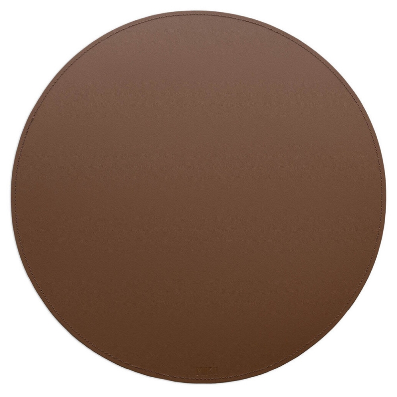 Round placemat, recycled leather / brown