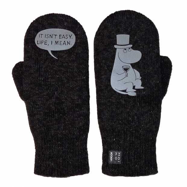 Philosopher Moominpappa Merino Mittens, black / reflective
