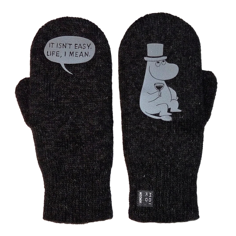 Philosopher Moominpappa Merino Mittens, black / reflective