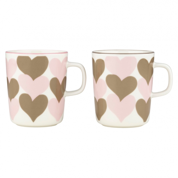 Oiva Sydämet mug set 0.25l, 2pcs / pink-beige