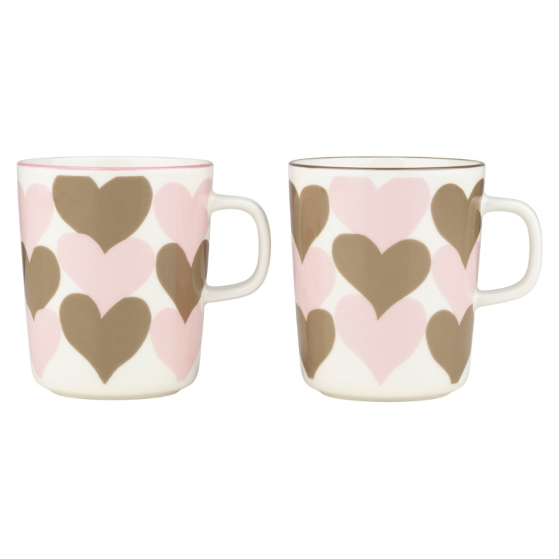 Oiva Sydämet mug set 0.25l, 2pcs / pink-beige