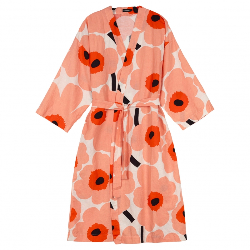 Unikko bathrobe, coral-red
