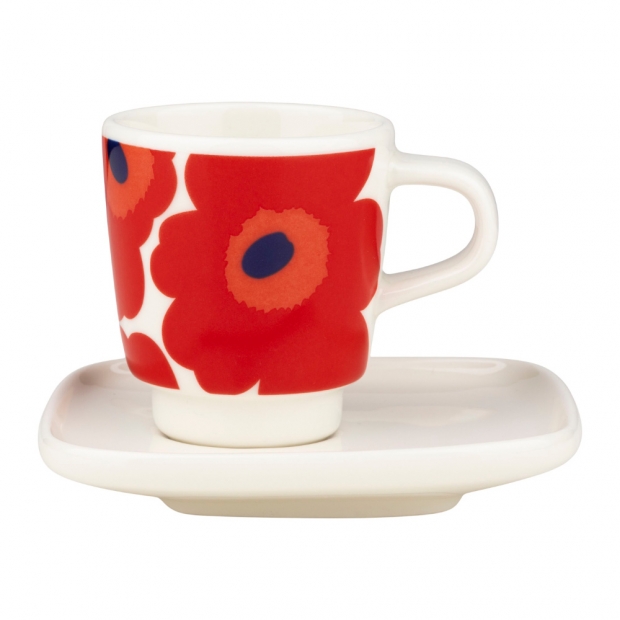 Espresso cup with saucer Oiva Unikko 0.05l, red