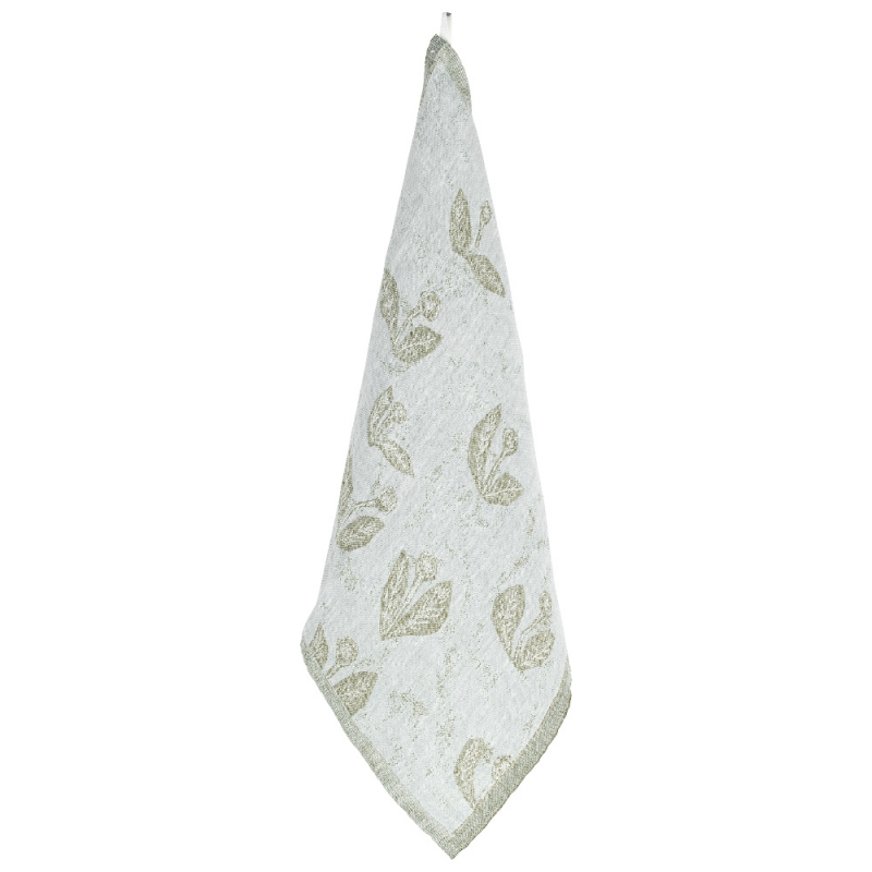 Linen tea towel / napkin Kesäkukka 46x46, jade-olive