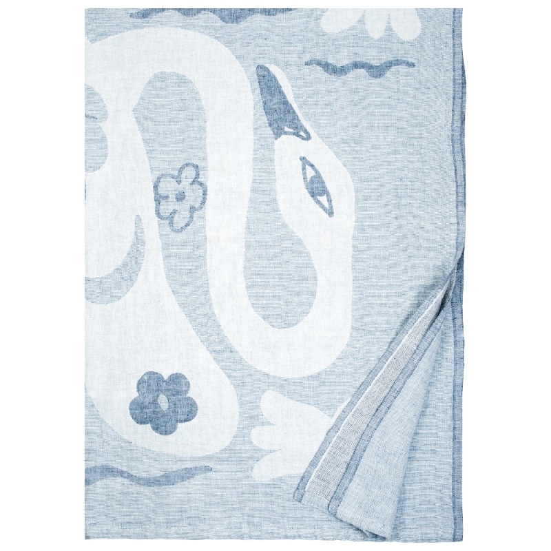 Linen blanket Kaksin 145x200, white-blue