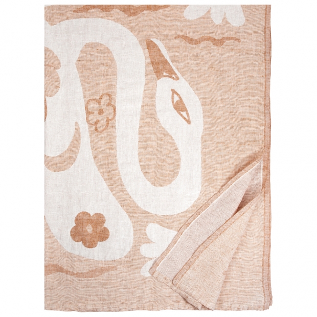 Linen blanket Kaksin 145x200, white-cinnamon