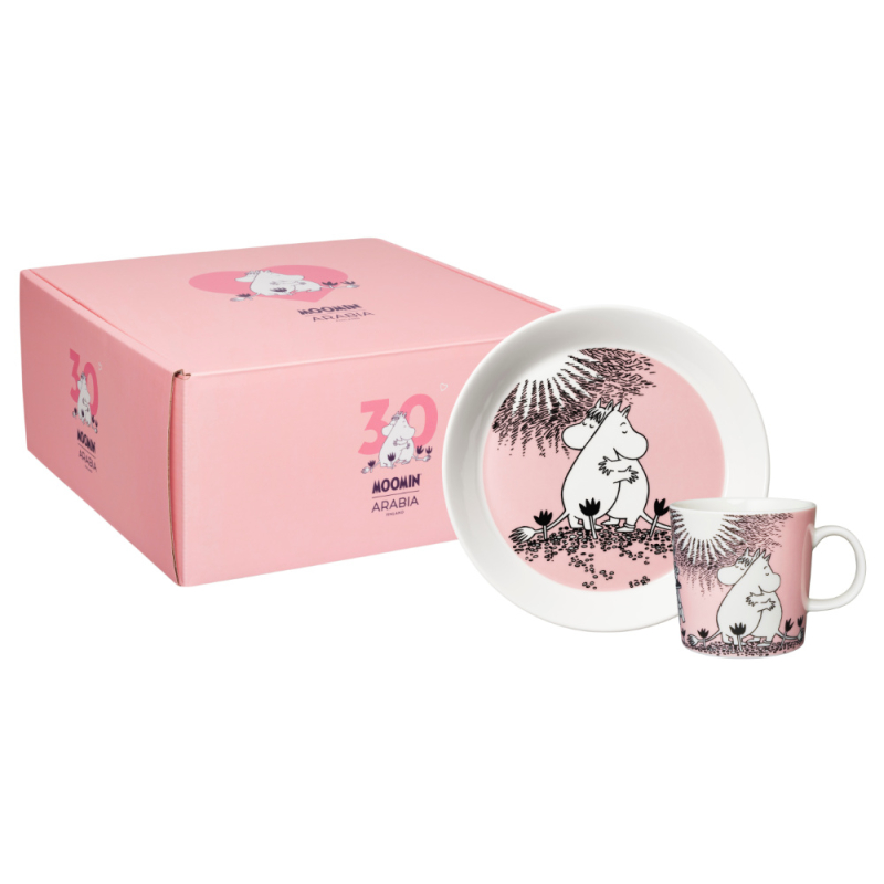 Set hrnčeka a taniera Moomin Love, ružový / 30. výročie