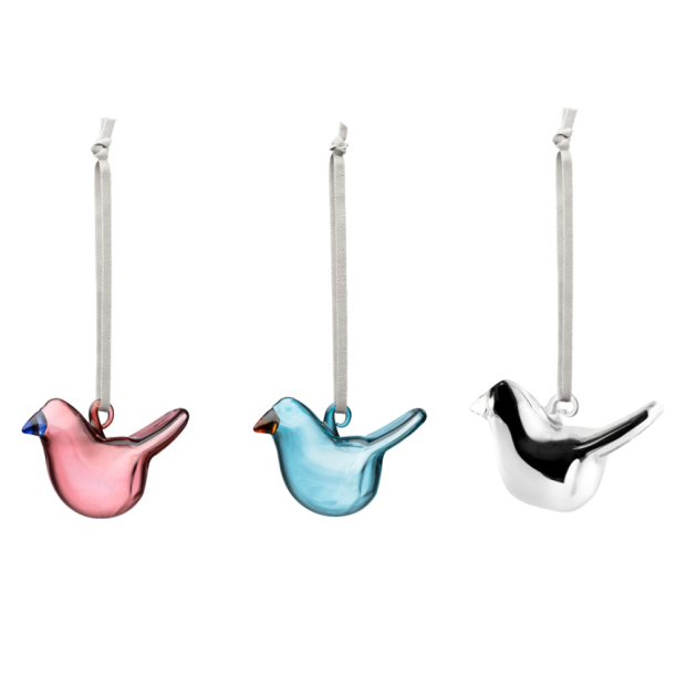 Glass bird ornaments Oiva Toikka, blue-pink / 3pcs