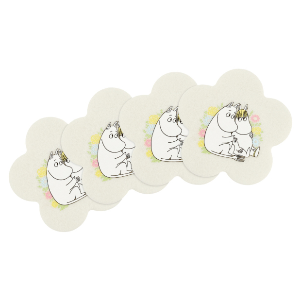 Moomin coaster set Flowers, 4 pcs / yellow