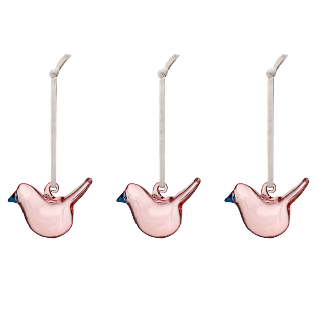 Skleněné ozdoby ptáčci Oiva Toikka, růžové / 3ks
