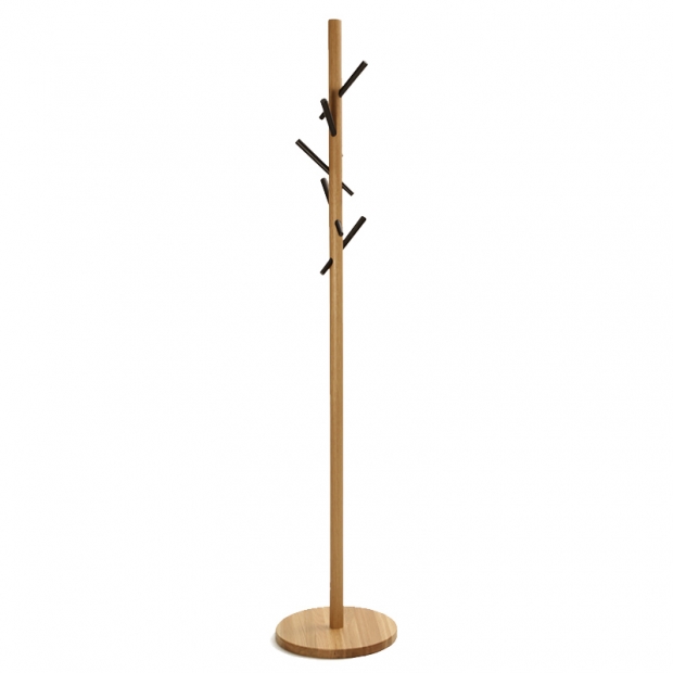 Naula standing coat rack, oak / black hooks