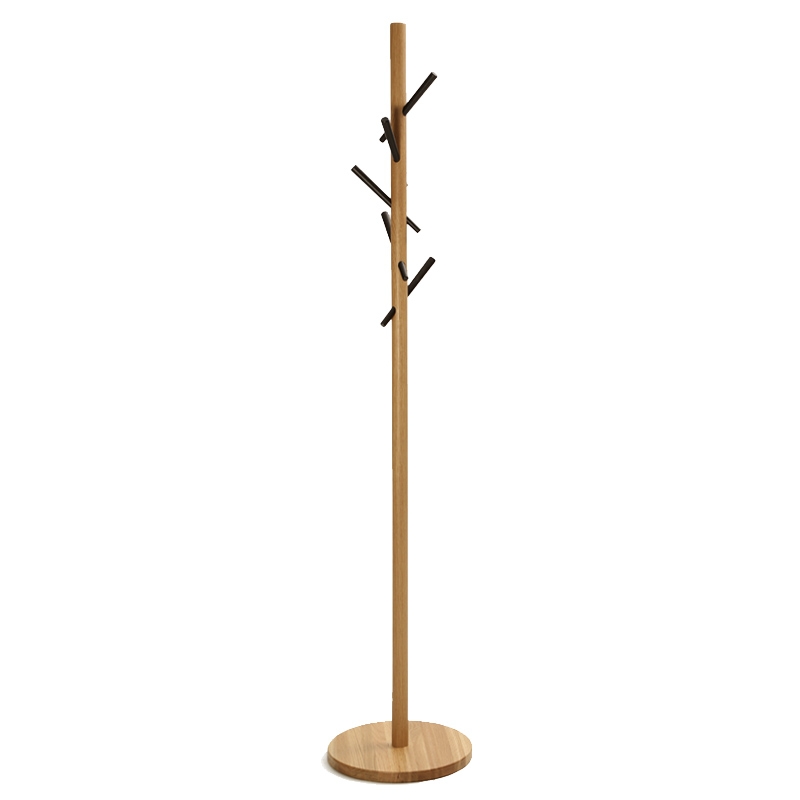 Naula standing coat rack, oak / black hooks
