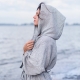 Women's bathrobe Kaste with hood, gray